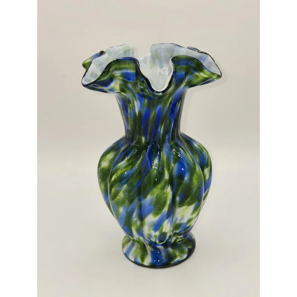 Fenton‎ Glass Murrhina Aventurine Green Blue Vase 7.5